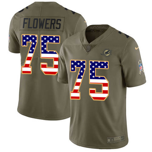 Nike Miami Dolphins #75 Ereck Flowers Olive USA Flag Youth Stitched NFL Limited 2017 Salute To Service Jersey->youth nfl jersey->Youth Jersey
